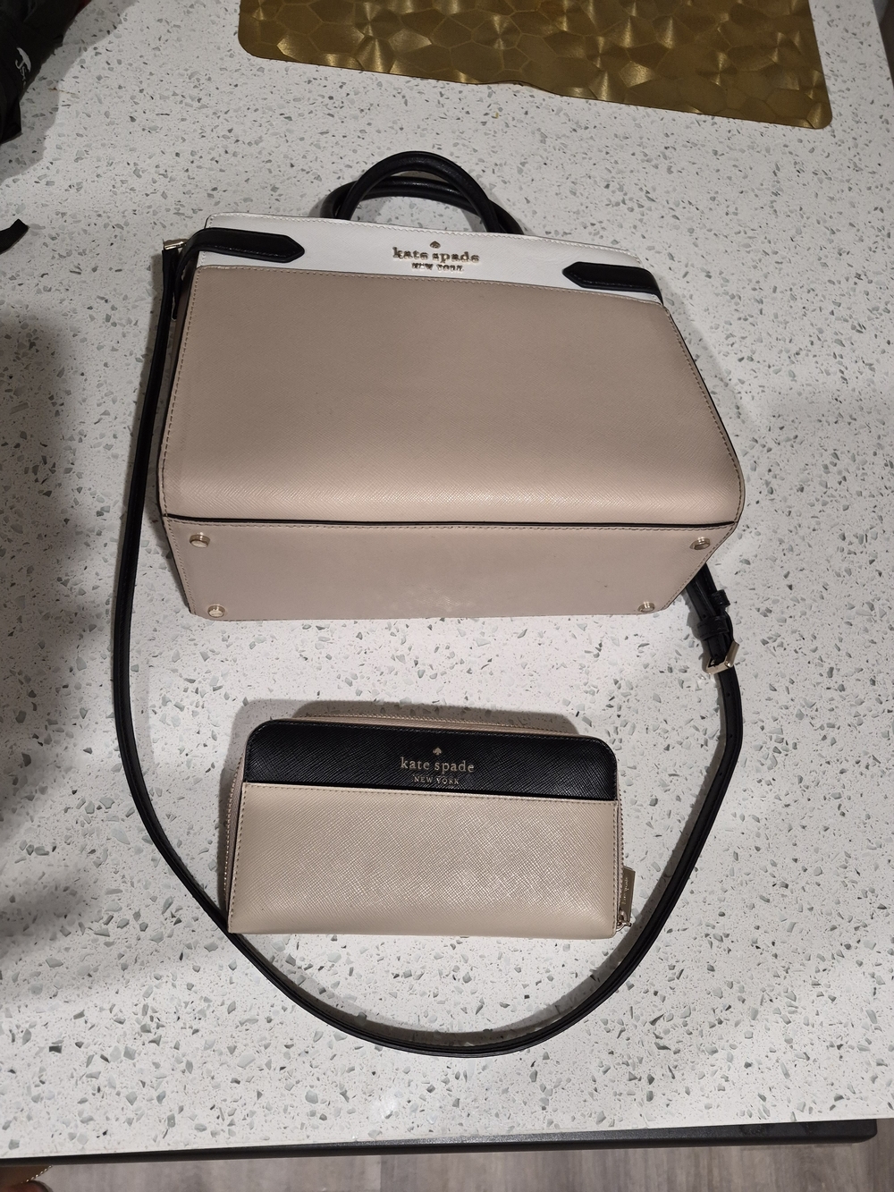 kate spade Blush and Black Leather Crossbody with Matching Wallet